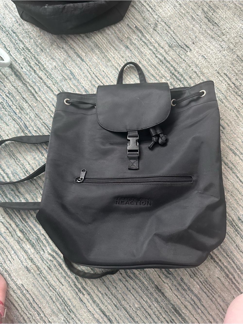 Kenneth Cole Reaction Black Nylon Drawstring Flap Backpack